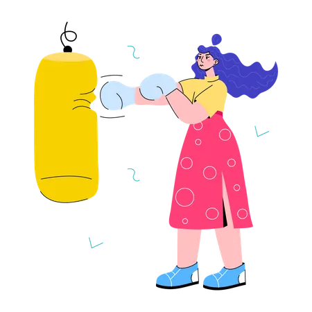 Girl doing Boxing Practice  イラスト