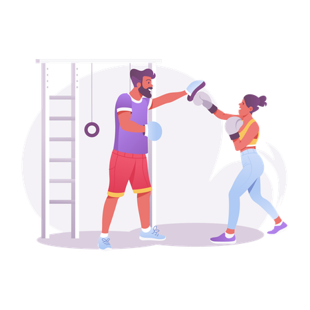 Girl doing boxing with boxing coach  Illustration