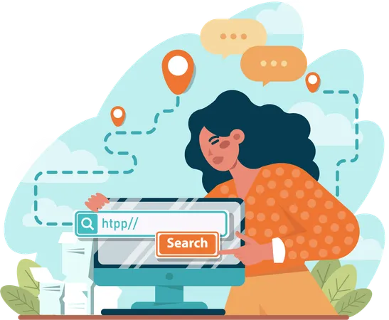 Girl doing browser search  Illustration
