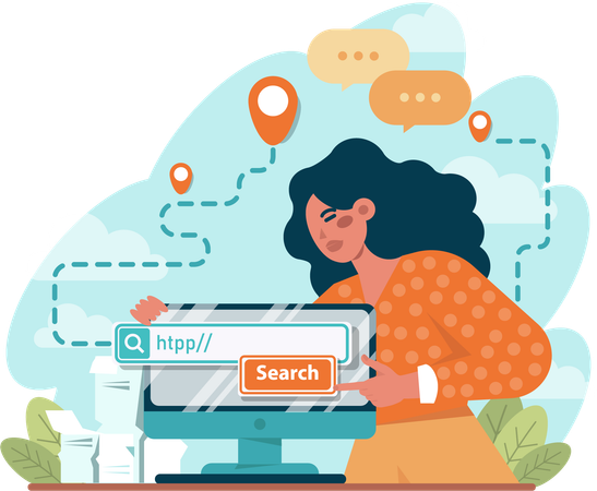 Girl doing browser search  Illustration