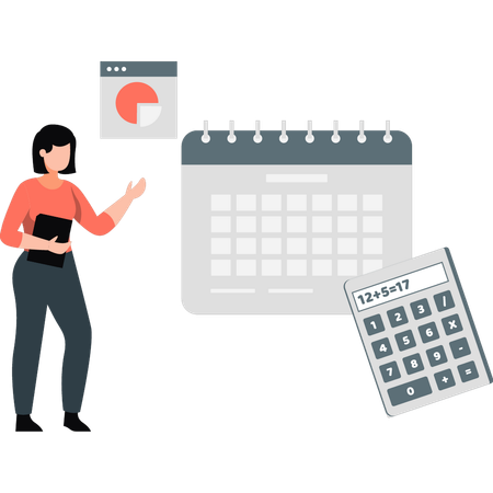 Girl doing budget calculations  Illustration