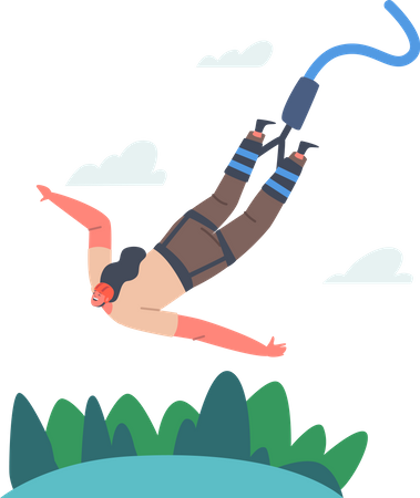 Girl doing Bungee Jumping Illustration