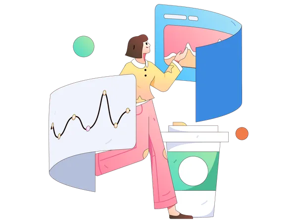 Girl doing business analysis  Illustration