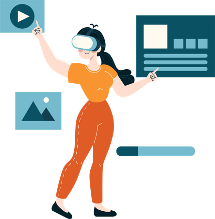 Girl doing business analysis using vr glass  Illustration