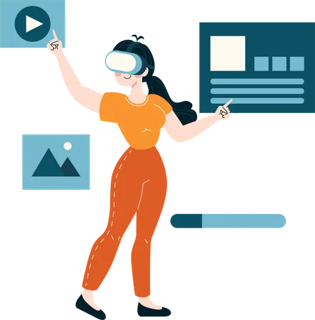 Girl doing business analysis using vr glass  Illustration