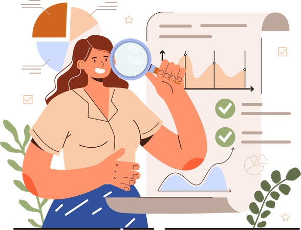 Girl doing business research  Illustration