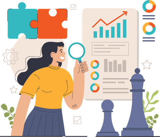 Girl doing business strategy research  Illustration