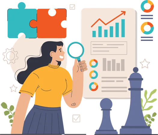 Girl doing business strategy research  Illustration