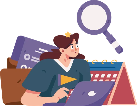 Girl doing business task research  Illustration