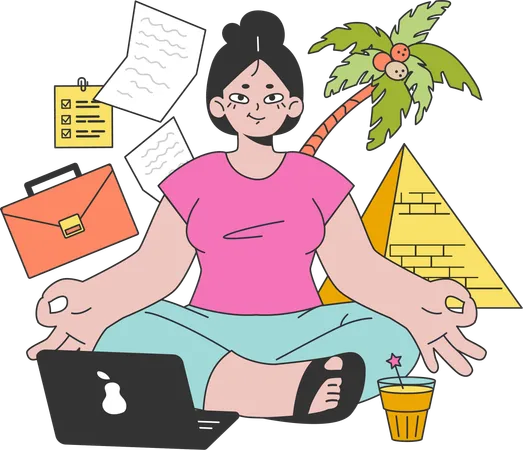 Girl doing business work while travelling  Illustration