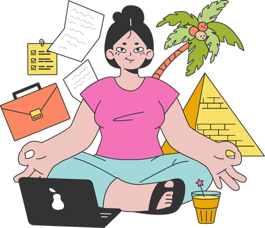 Girl doing business work while travelling  Illustration