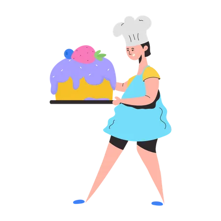 Girl doing Cake Baking  Illustration