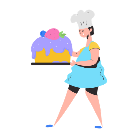 Girl doing Cake Baking  Illustration