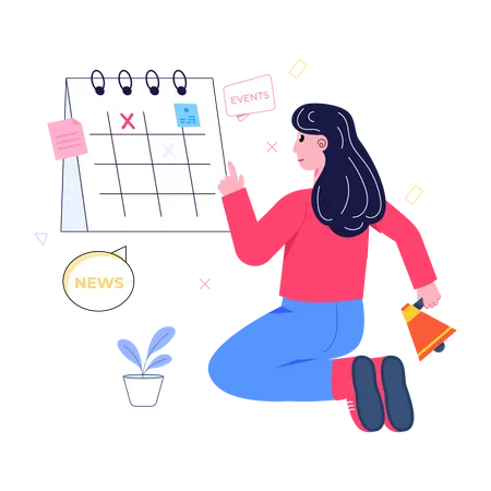 Girl doing calendar management Illustration