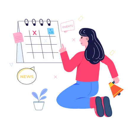 Girl doing calendar management  Illustration