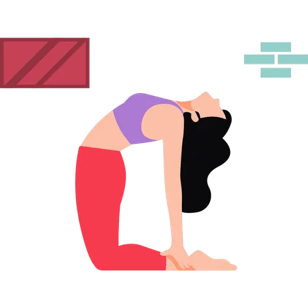 Girl doing camel pose yoga exercise  Illustration