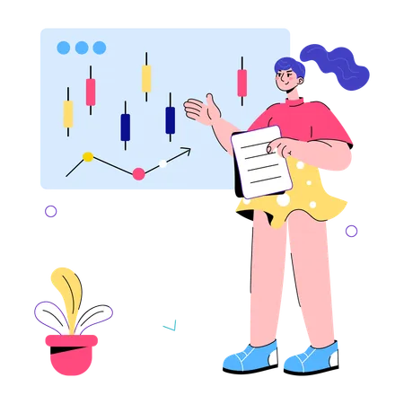 Girl doing Candlestick Analysis  Illustration