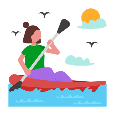 Girl doing Canoeing  Illustration