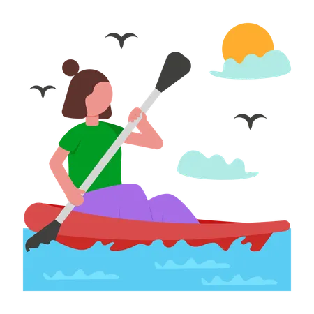 Girl doing Canoeing  Illustration