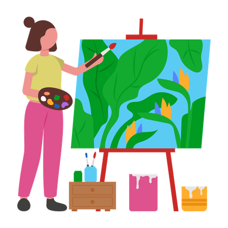 Girl doing canvas painting  Illustration