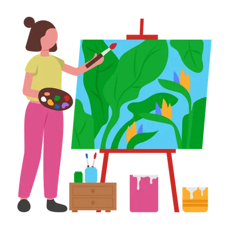 Girl doing canvas painting  Illustration