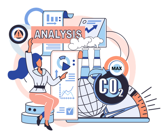 Girl doing carbon pollution analysis  Illustration