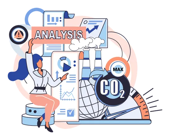 Girl doing carbon pollution analysis  Illustration