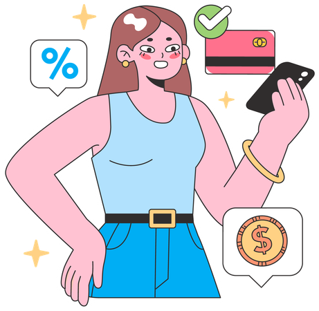 Girl doing card payment using mobile  Illustration