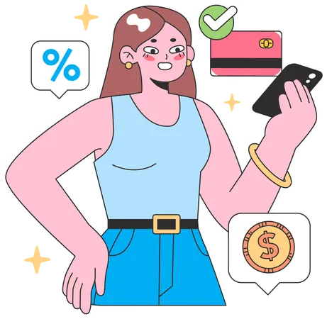 Girl doing card payment using mobile  Illustration