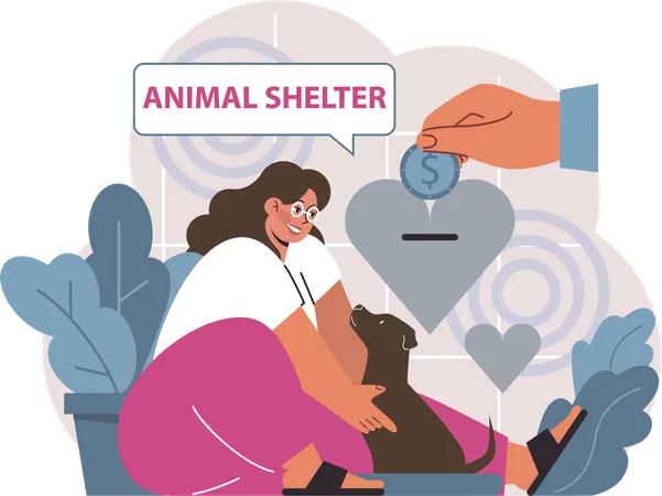 Girl doing charity for animal shelter  Illustration