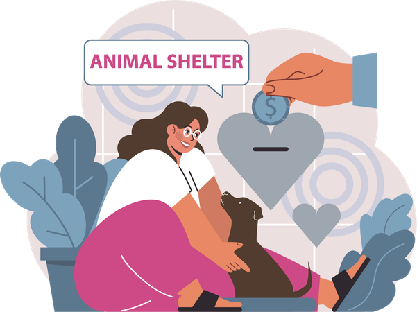 Girl doing charity for animal shelter  Illustration