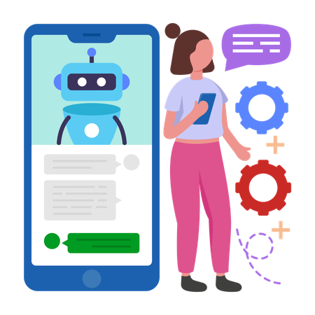 Girl doing Chat Bot Interaction  Illustration