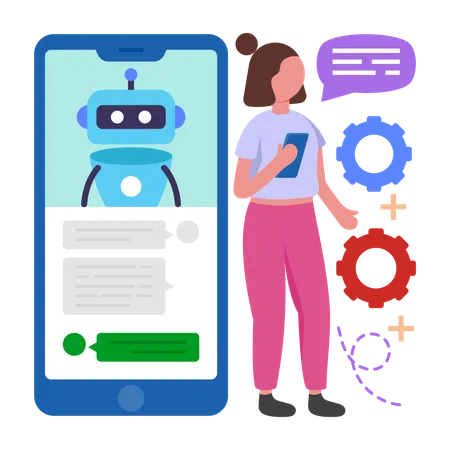 Girl doing Chat Bot Interaction  Illustration