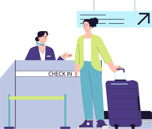 Girl doing check in at airpot  Illustration