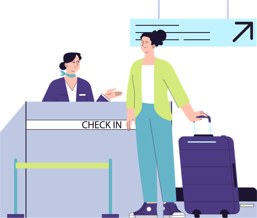 Girl doing check in at airpot  イラスト