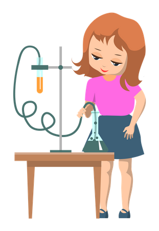 Girl doing chemical experiment  Illustration