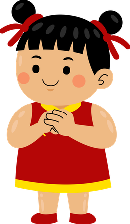 Girl doing chinese prayer  Illustration