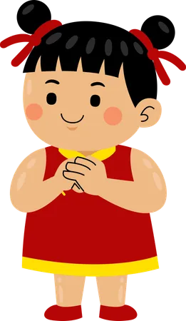 Girl doing chinese prayer  Illustration