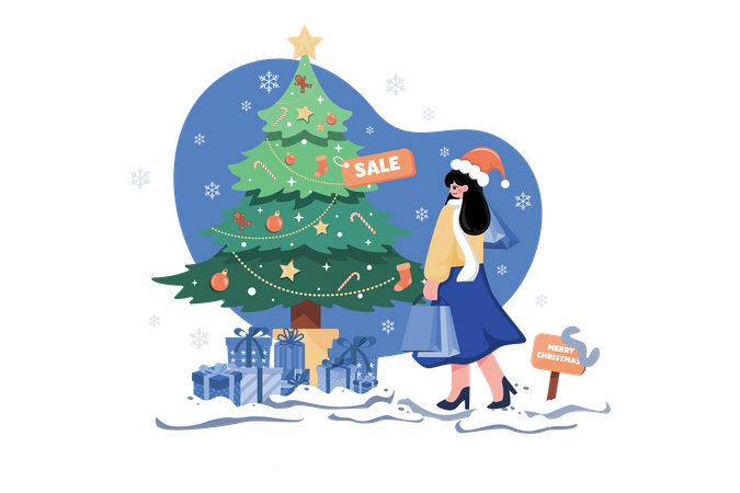 Girl doing Christmas decoration at home  イラスト