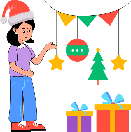 Girl doing Christmas Decoration  Illustration