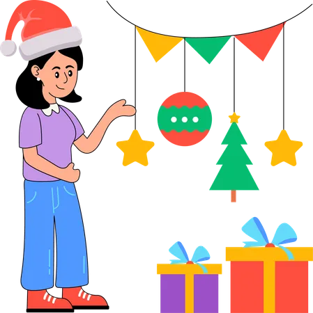 Girl doing Christmas Decoration  Illustration