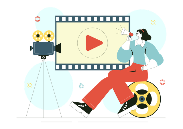 映画の宣伝をする女の子  イラスト