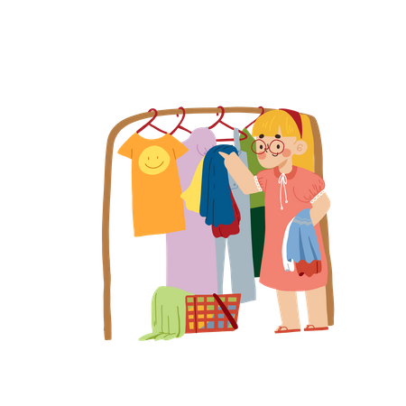 Girl doing Cloth Thrifting  イラスト