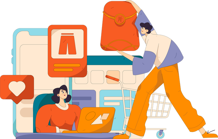 Girl doing clothe shopping from shopping app  Illustration