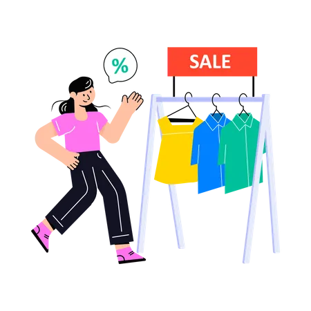 Girl doing Clothes Shopping  Illustration