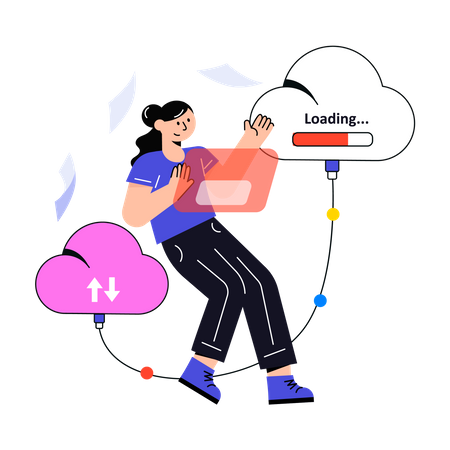 Girl doing Cloud Data Transfer  Illustration