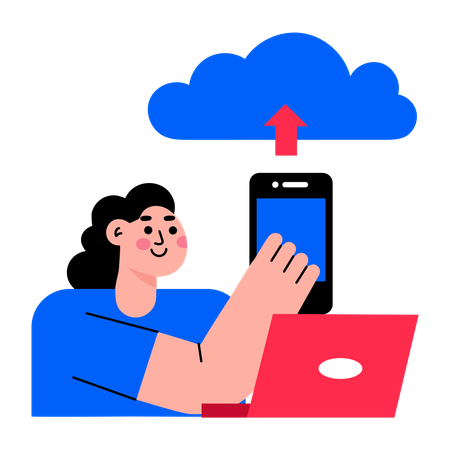 Girl doing cloud upload  Illustration