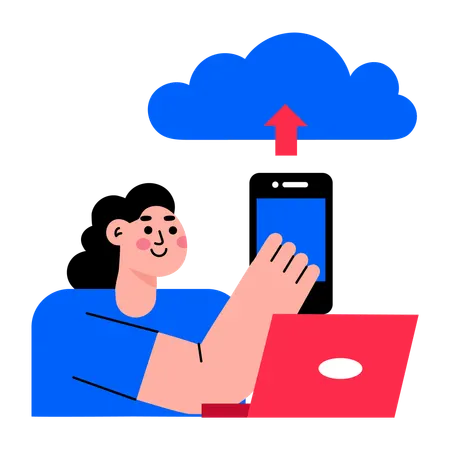 Girl doing cloud upload  Illustration