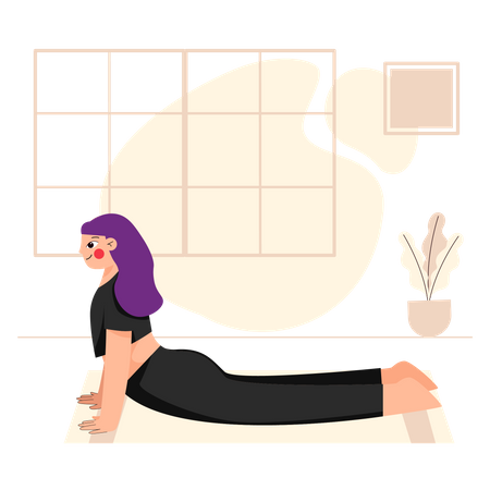 Girl doing Cobra pose yoga Illustration