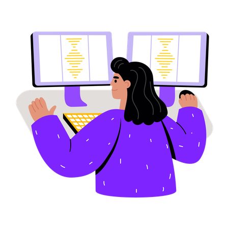 Girl doing code review  Illustration